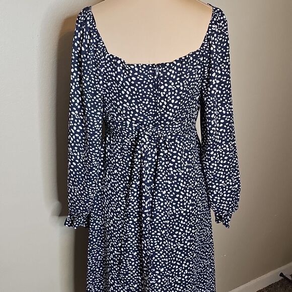 NWT Francesca's Miami Collections Blue and White‎ Dot Long Sleeve Midi Dress M - Picture 3 of 8